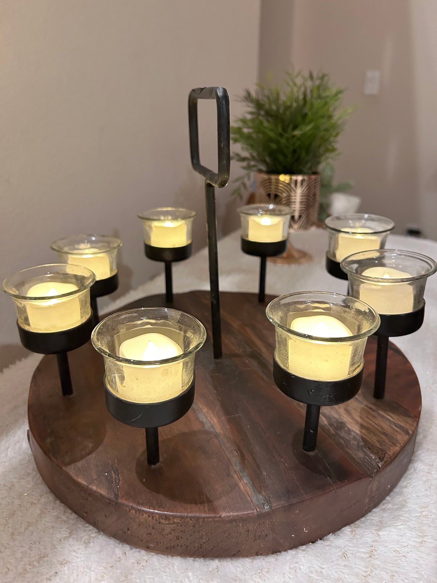 Round Wooden Candle Holder