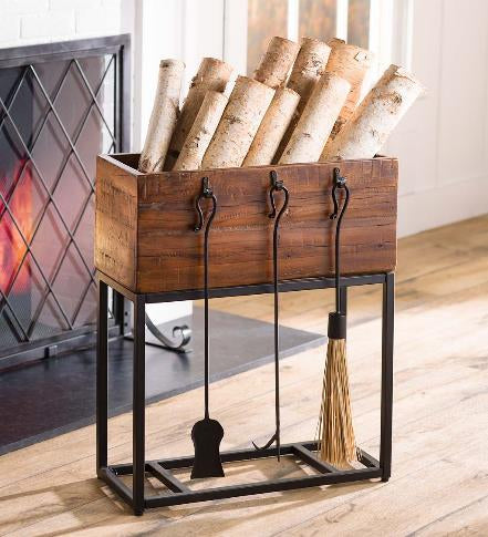 Reclaimed wooden storage with tools | FirePlace | BBQ Storage