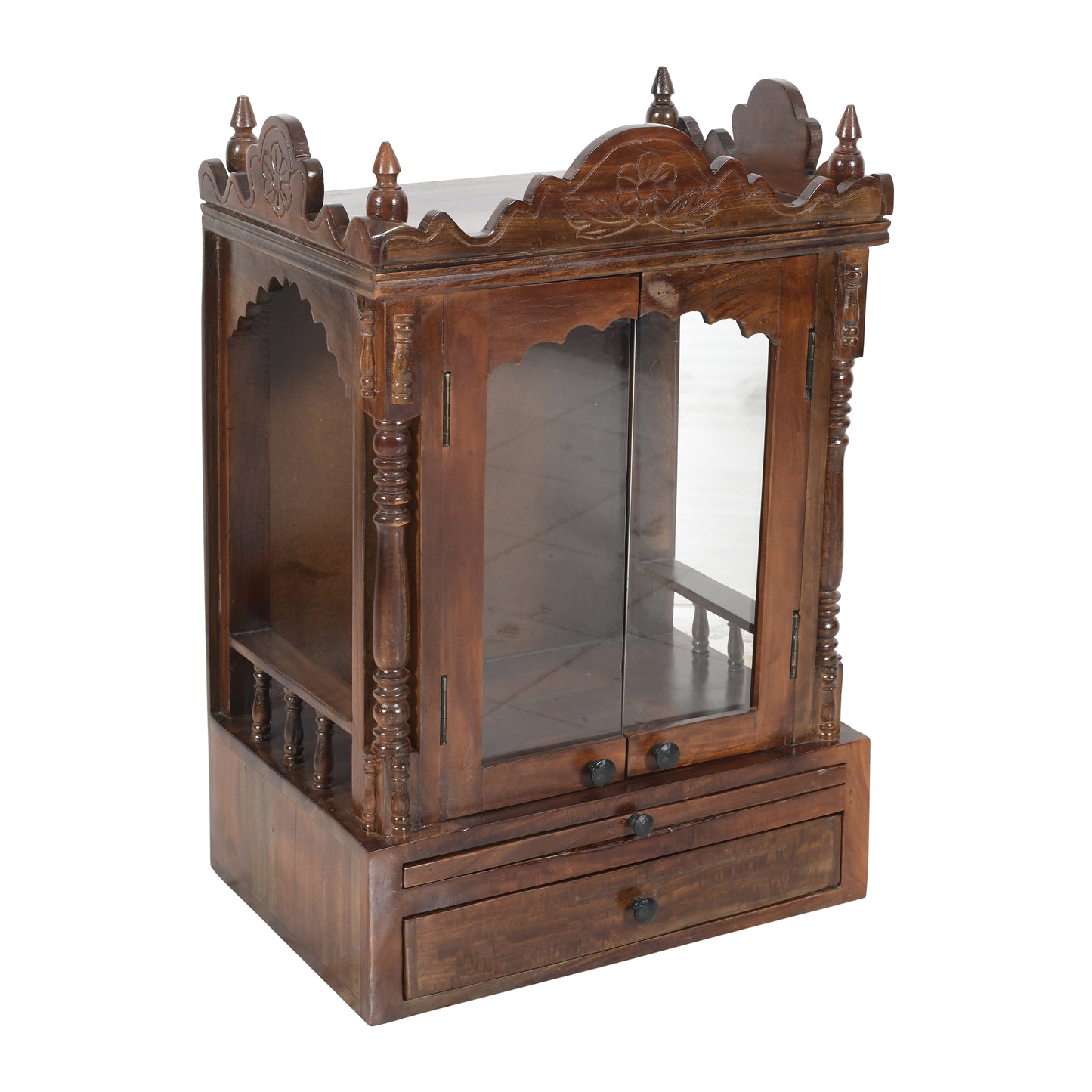 Closed Front Glass Door Wooden Mandir (SR768) – Solid Wood Temple