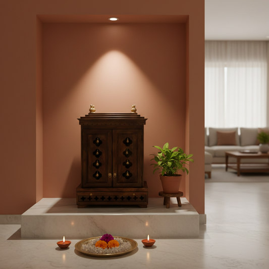 Handcrafted Mandir with Doors & Bells (SR763) – Traditional Cabinet Style Home Temple