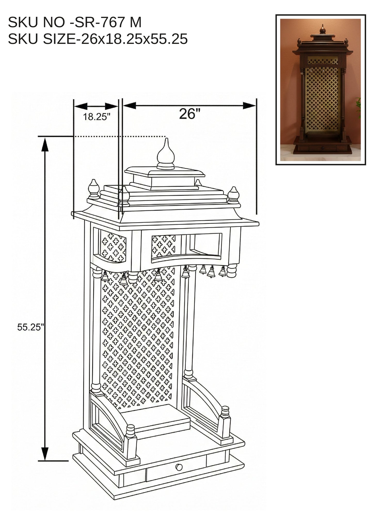 Modern Style Solid Wood Mandir (SR767) – Contemporary Home Temple