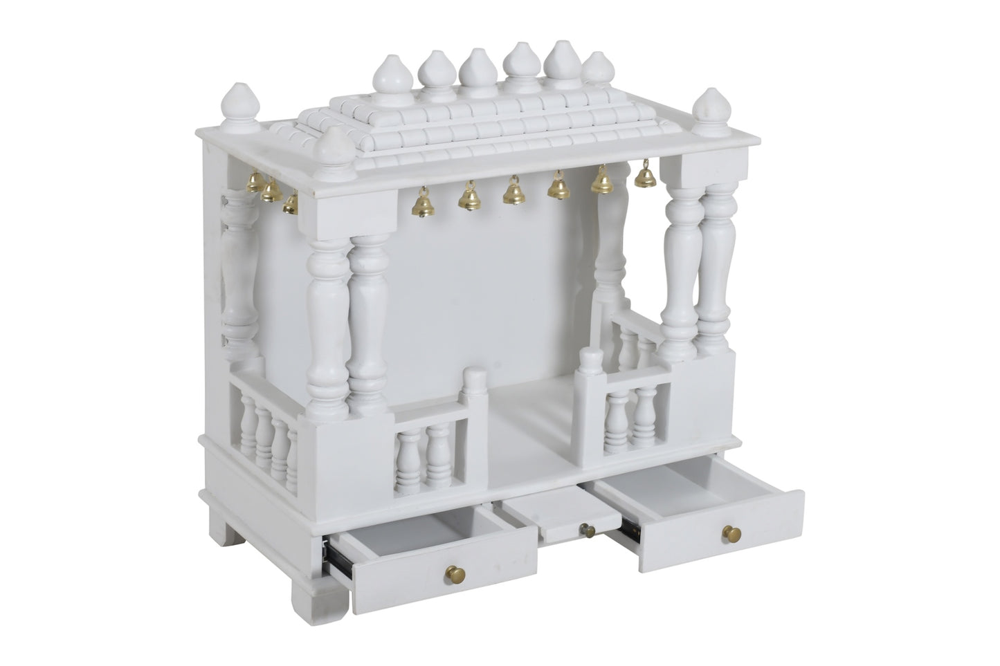 White Traditional Solid Wood Mandir (SR776) – Handcrafted Wooden Temple