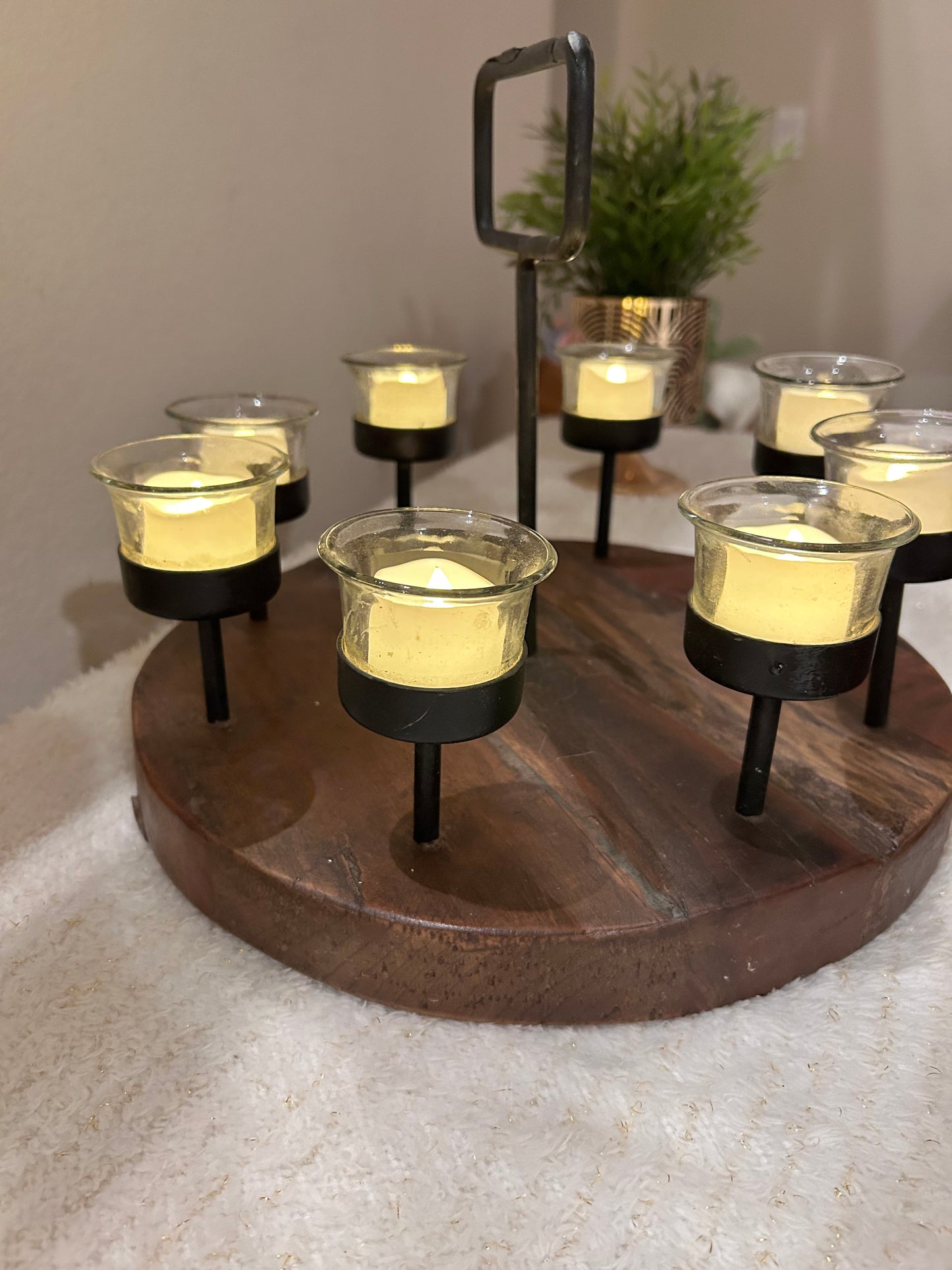 Round Wooden Candle Holder