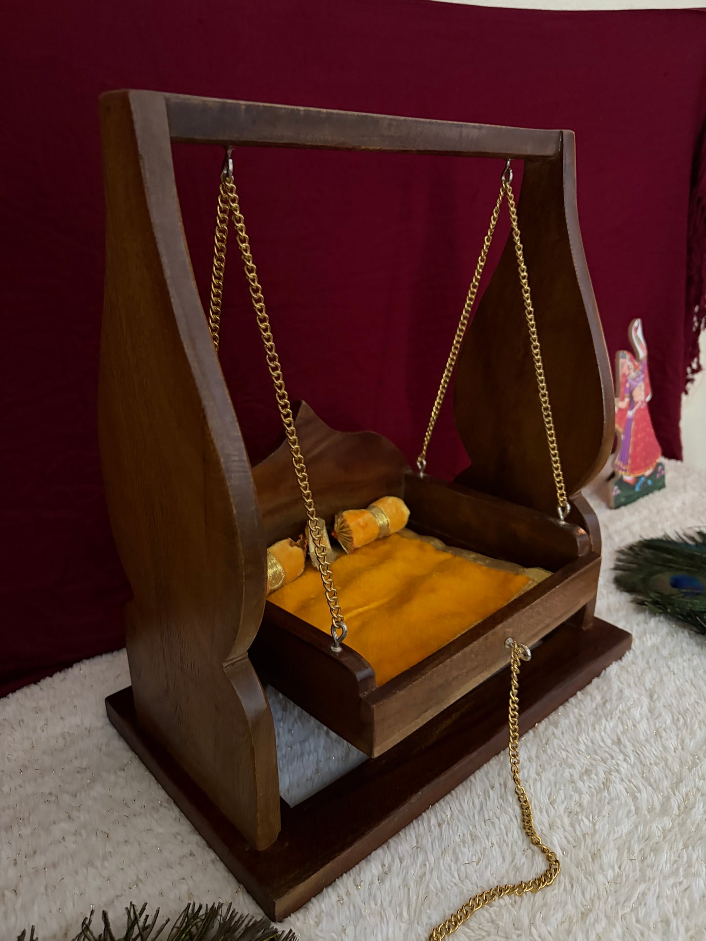Laddu Gopal Solid Wood Mini Mandir (SR786) – Small Jhula