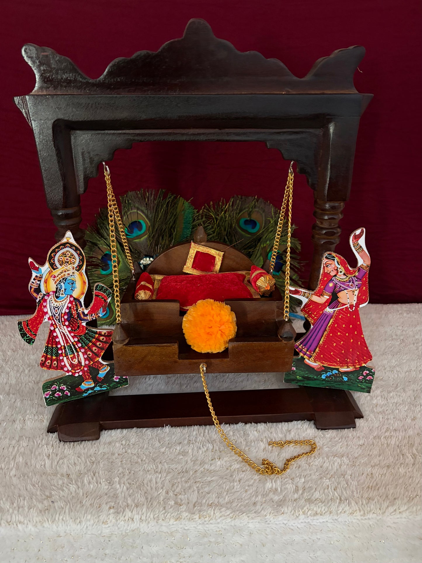 Laddu Gopal Solid Wood Mini Mandir (SR786) – Small Jhula
