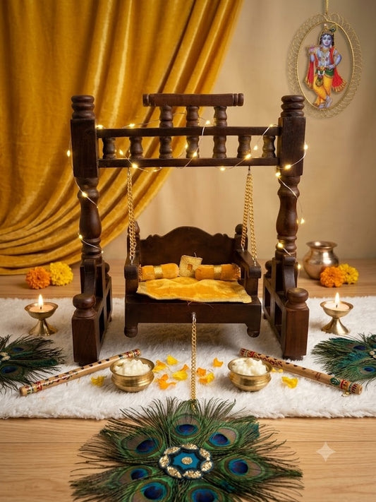 Laddu Gopal Solid Wood Mini Mandir (SR786) – Small Jhula