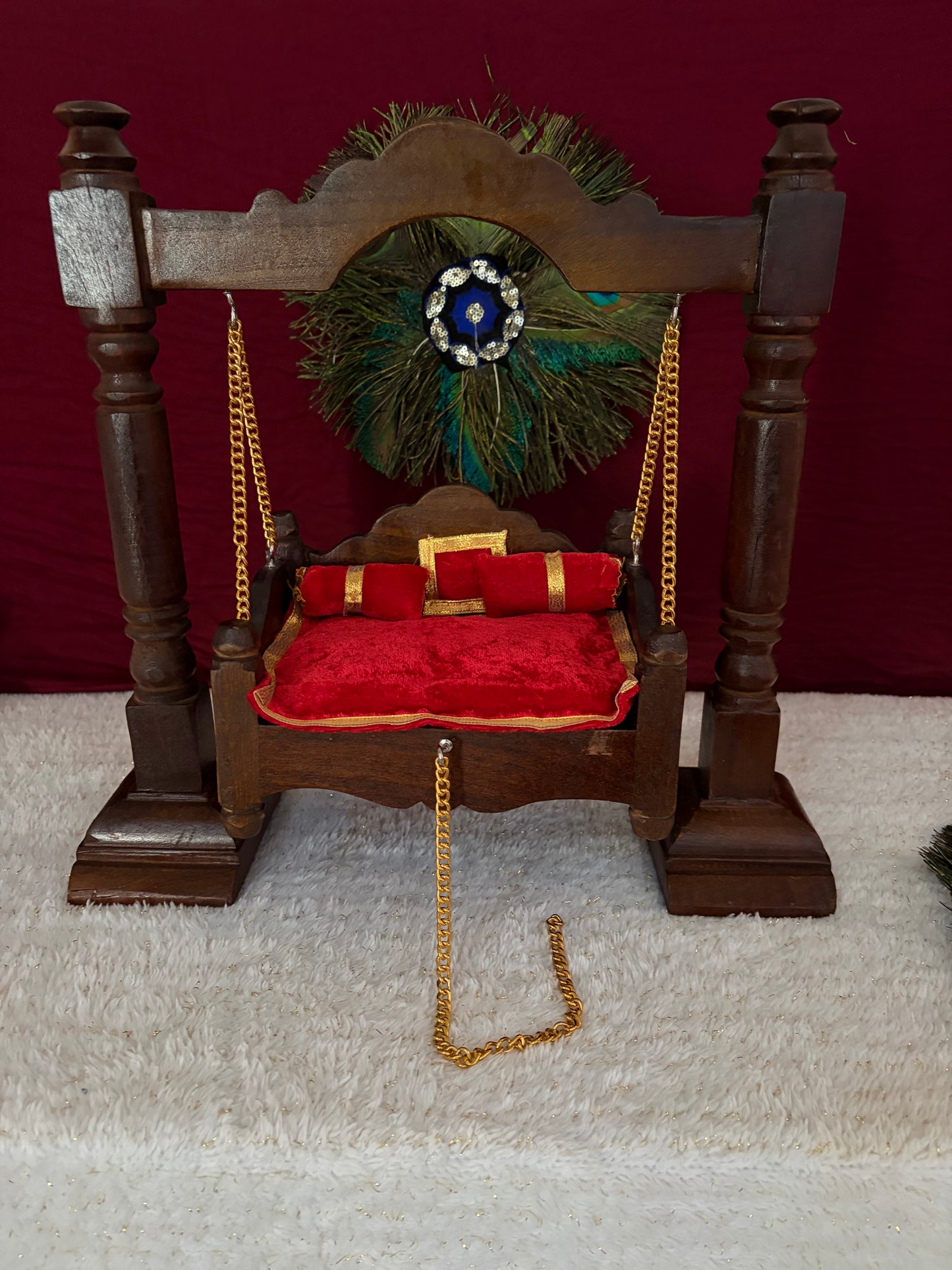 Laddu Gopal Solid Wood Mini Mandir (SR786) – Small Jhula