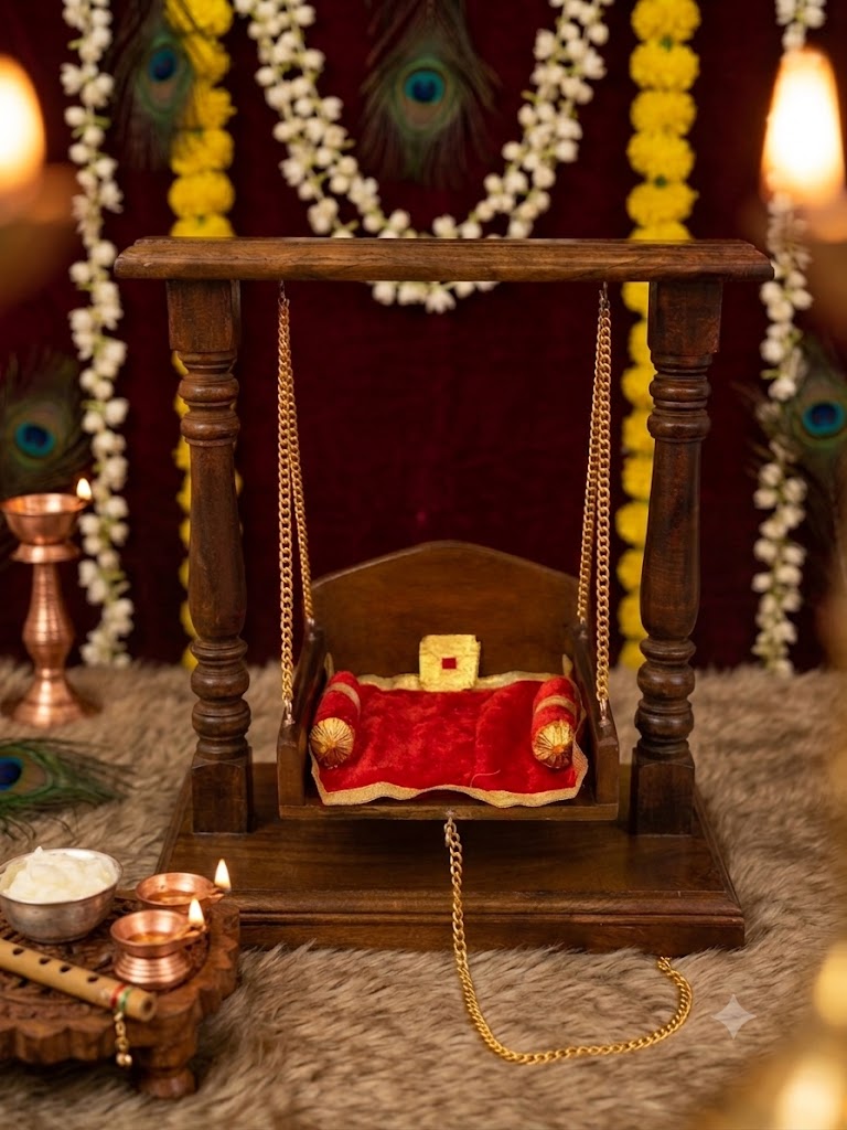 Laddu Gopal Solid Wood Mini Mandir (SR786) – Small Jhula