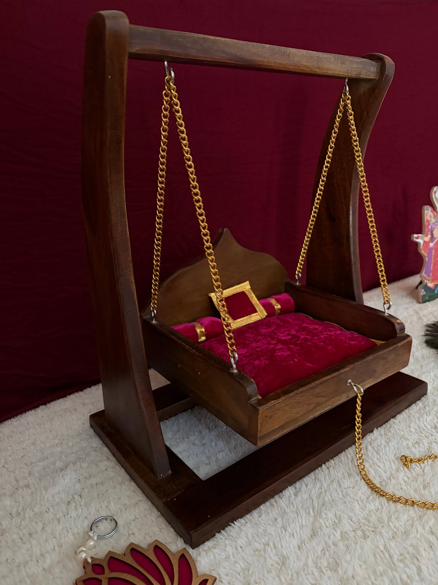 Laddu Gopal Solid Wood Mini Mandir (SR786) – Small Jhula