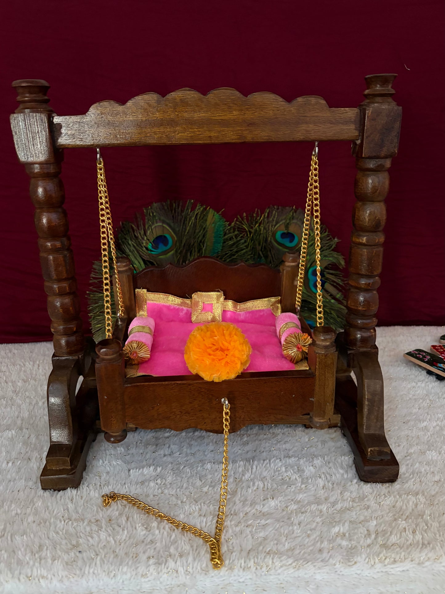 Laddu Gopal Solid Wood Mini Mandir (SR786) – Small Jhula