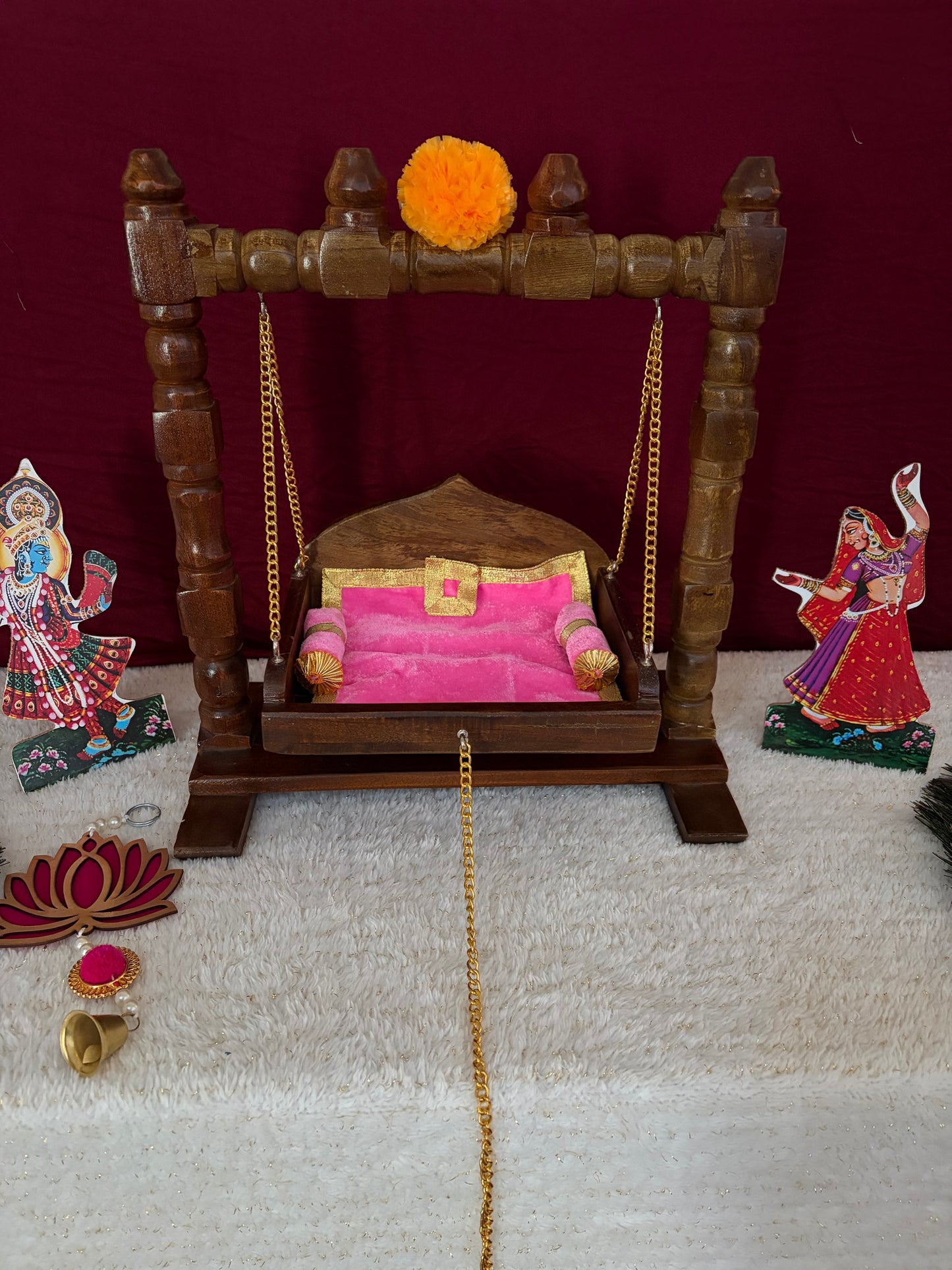 Laddu Gopal Solid Wood Mini Mandir (SR786) – Small Jhula