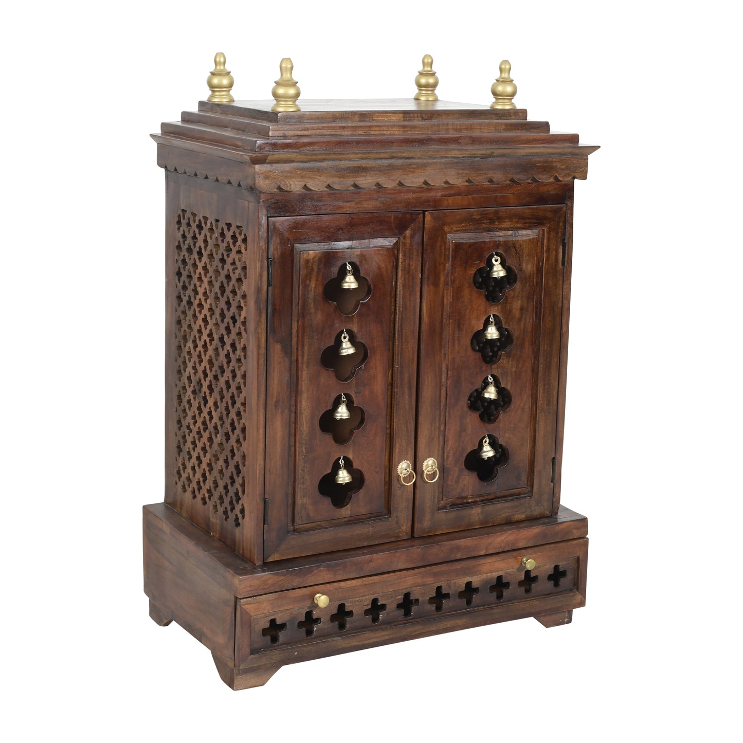 Handcrafted Mandir with Doors & Bells (SR763) – Traditional Cabinet Style Home Temple