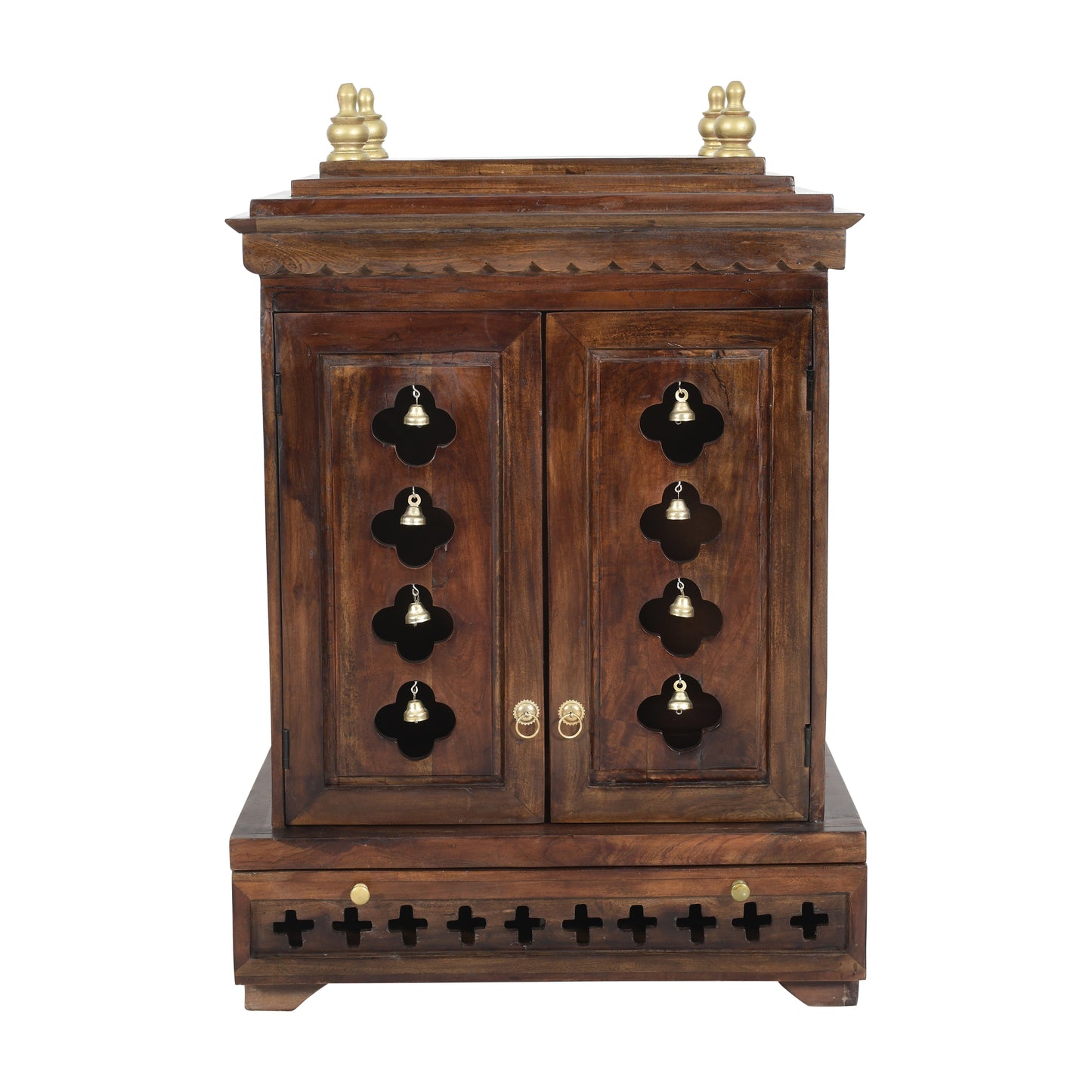 Handcrafted Mandir with Doors & Bells (SR763) – Traditional Cabinet Style Home Temple