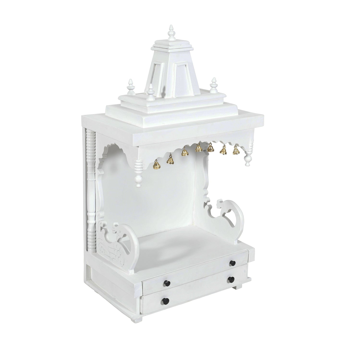 White Solid Wood Mandir (SR765) – Minimalist Home Temple