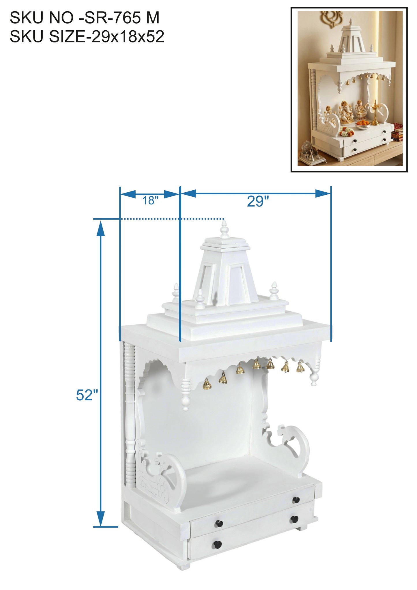 White Solid Wood Mandir (SR765) – Minimalist Home Temple