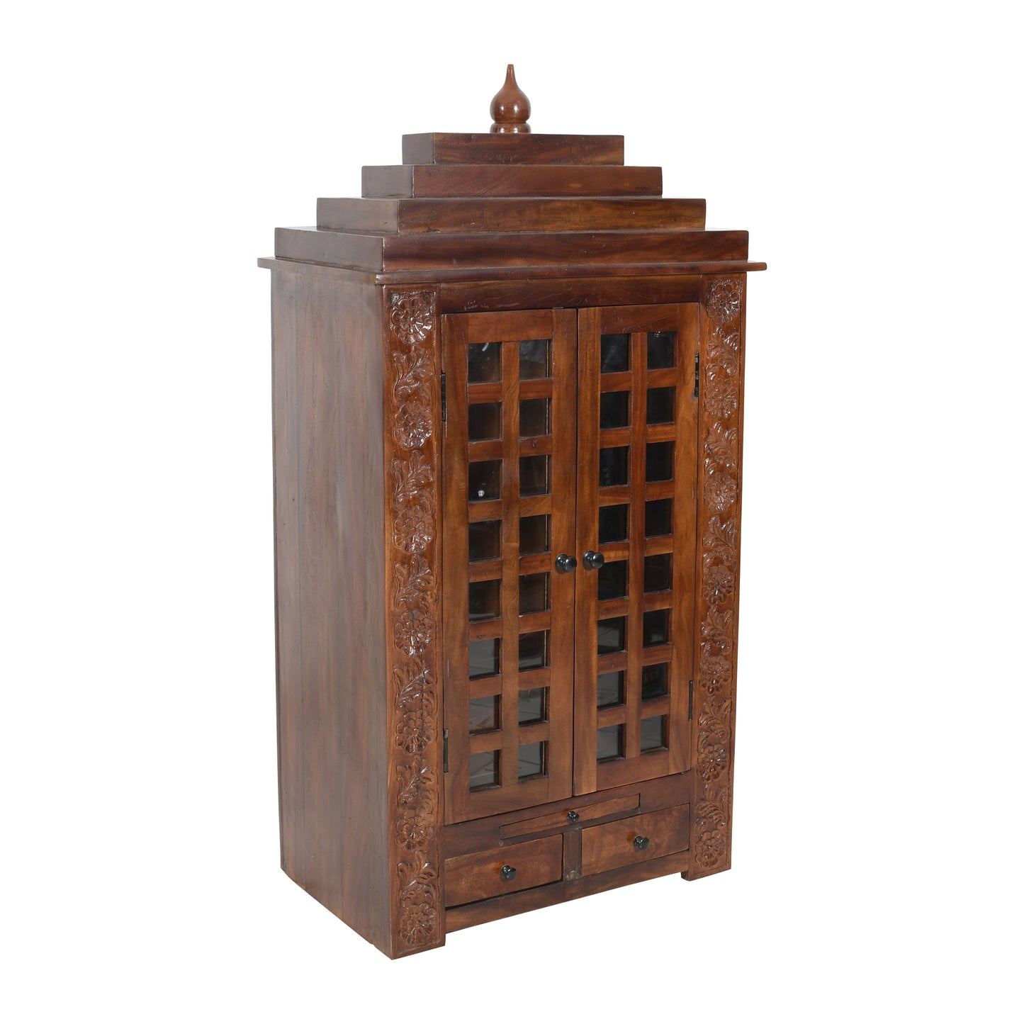 Handcrafted Solid Wood Mandir with Jali Doors & Storage (SR766) – Enclosed Home Temple