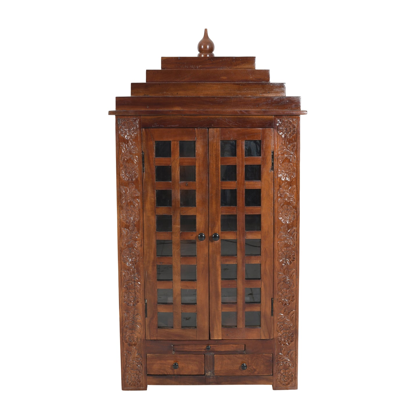 Handcrafted Solid Wood Mandir with Jali Doors & Storage (SR766) – Enclosed Home Temple