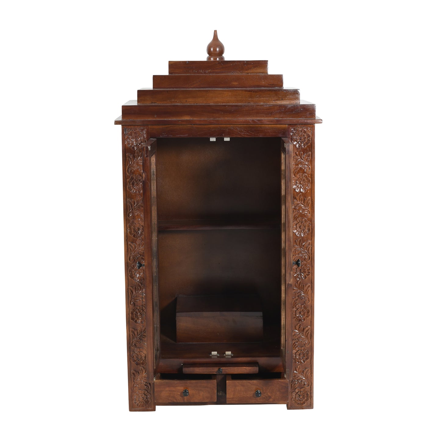 Handcrafted Solid Wood Mandir with Jali Doors & Storage (SR766) – Enclosed Home Temple