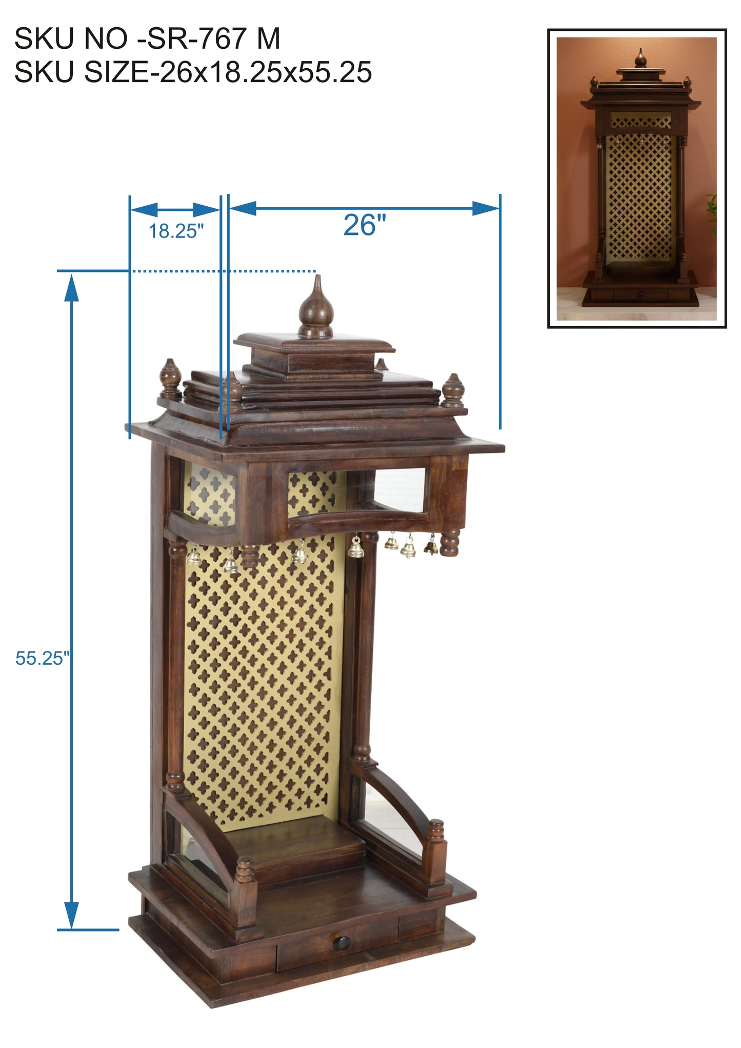 Modern Style Solid Wood Mandir (SR767) – Contemporary Home Temple