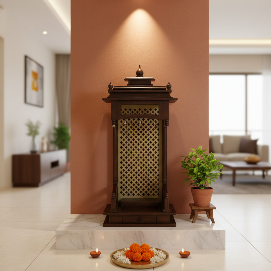 Modern Style Solid Wood Mandir (SR767) – Contemporary Home Temple