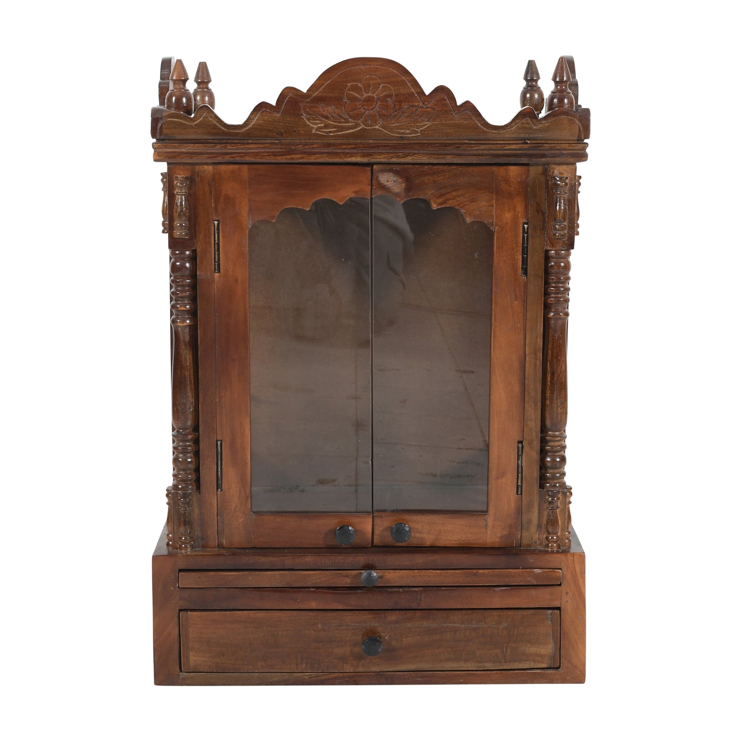 Closed Front Glass Door Wooden Mandir (SR768) – Solid Wood Temple