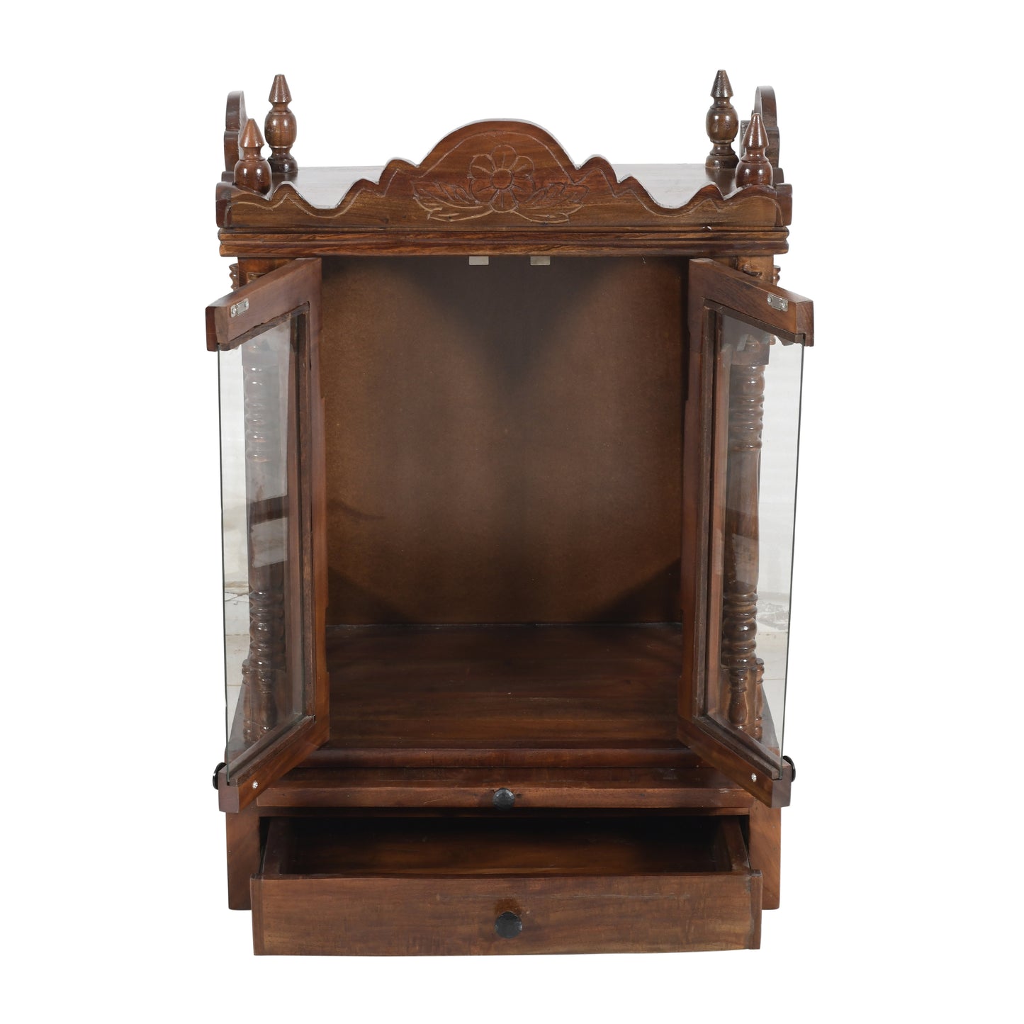Closed Front Glass Door Wooden Mandir (SR768) – Solid Wood Temple