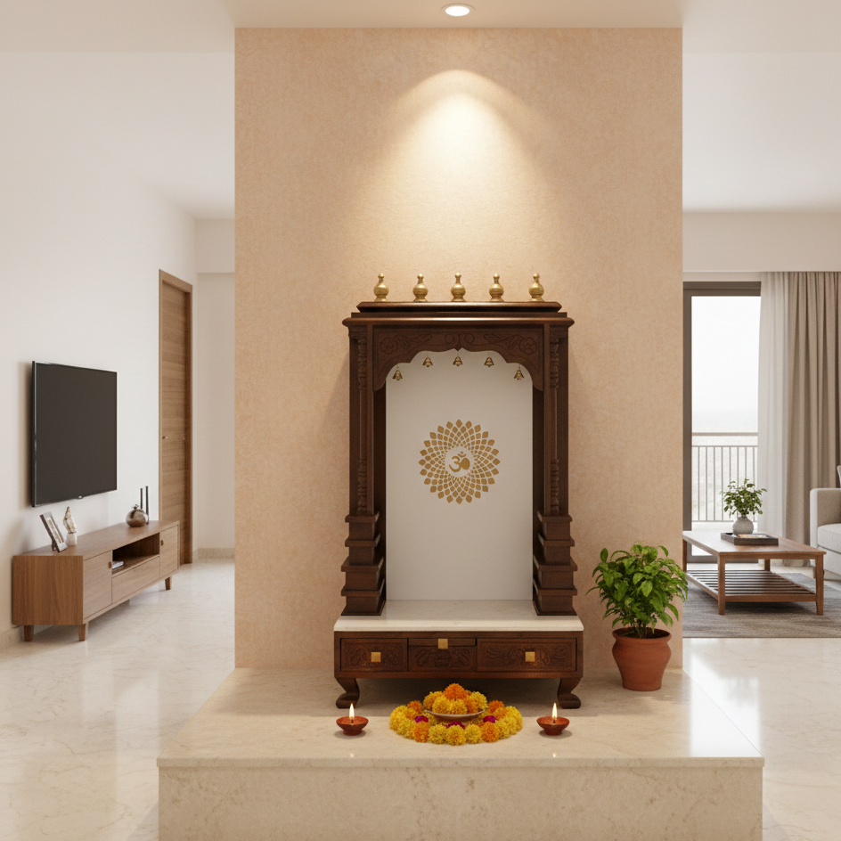 Elegant Wooden Mandir in Solid Wood (SR769) – Home Temple