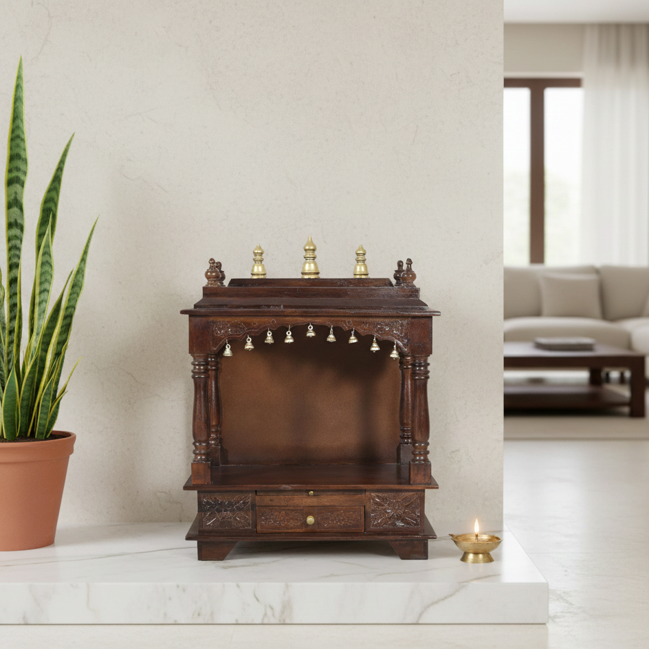Compact Solid Wood Mandir (SR770) – Space-Saving Home Temple