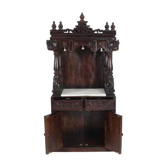 Large Hand-Carved Mandir with Marble Base & Storage (SR771) – Premium Home Temple