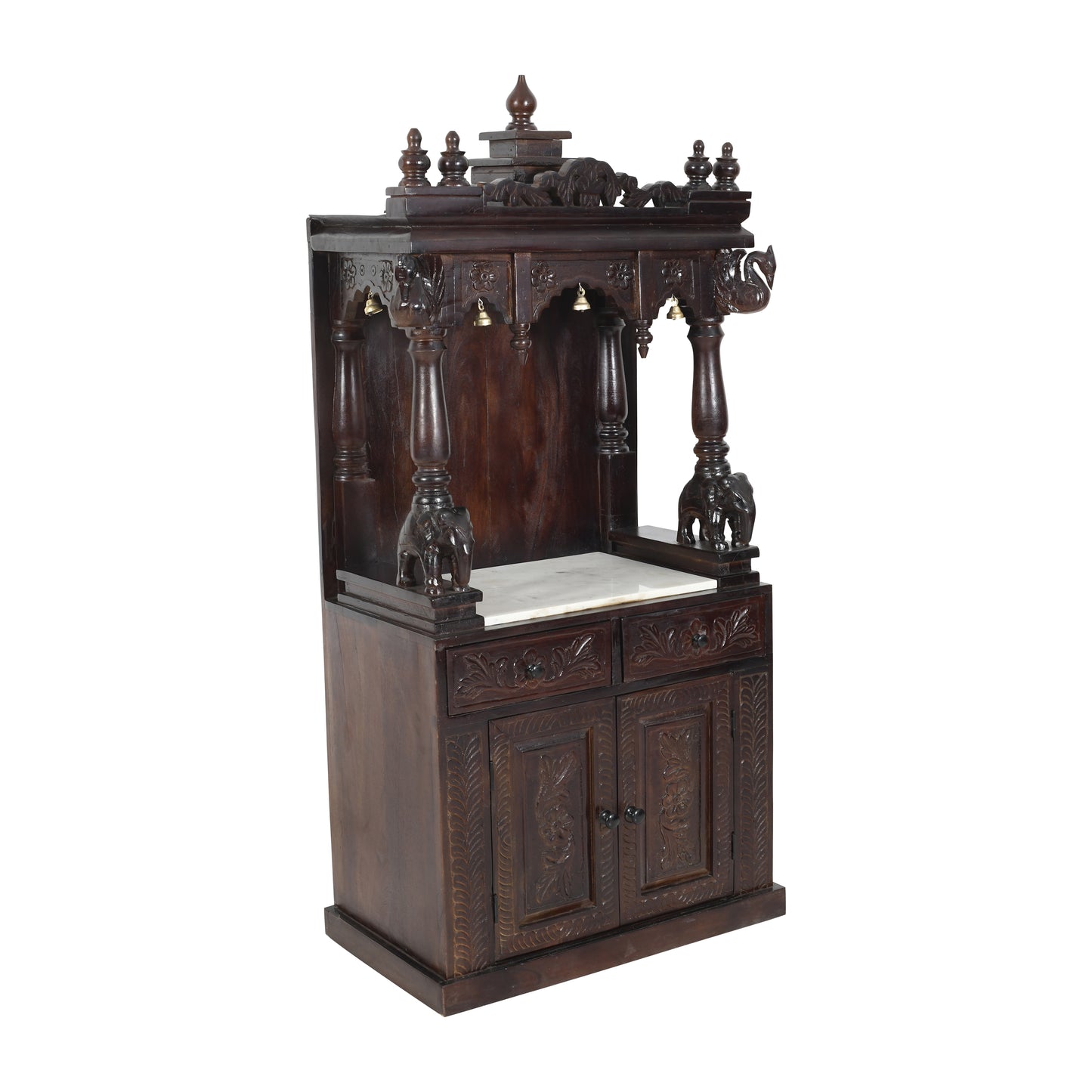Large Hand-Carved Mandir with Marble Base & Storage (SR771) – Premium Home Temple