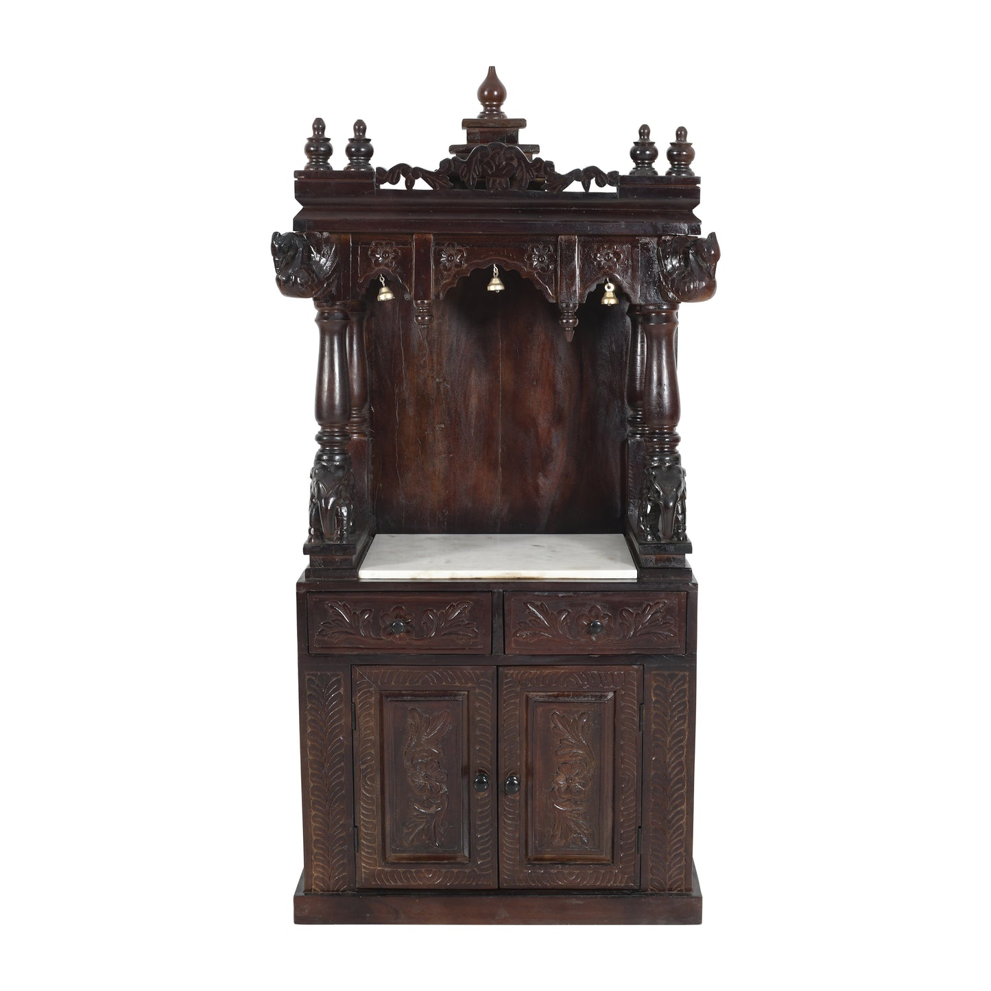 Large Hand-Carved Mandir with Marble Base & Storage (SR771) – Premium Home Temple