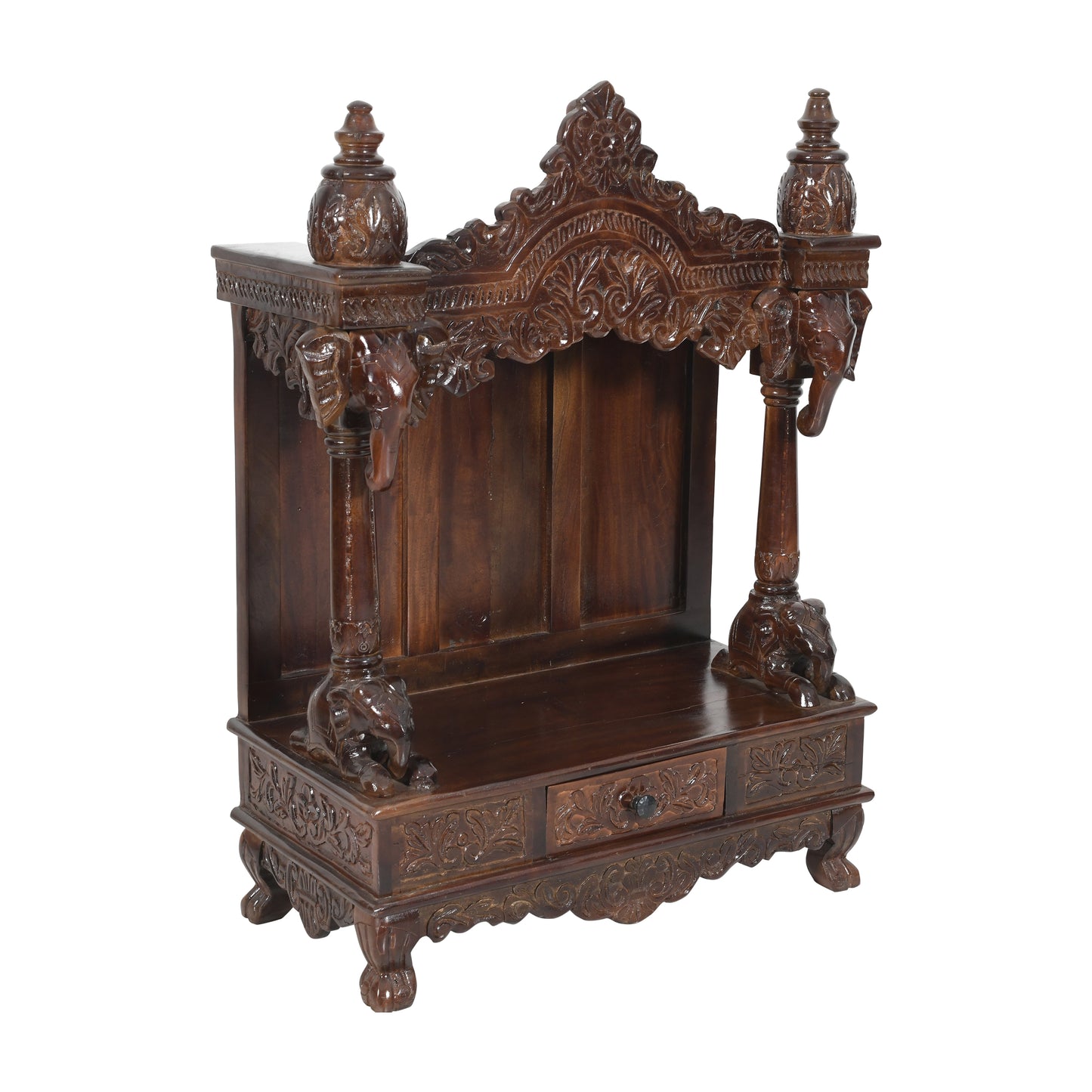 Hand-Carved Solid Wood Mandir (SR772) – Traditional Wooden Temple