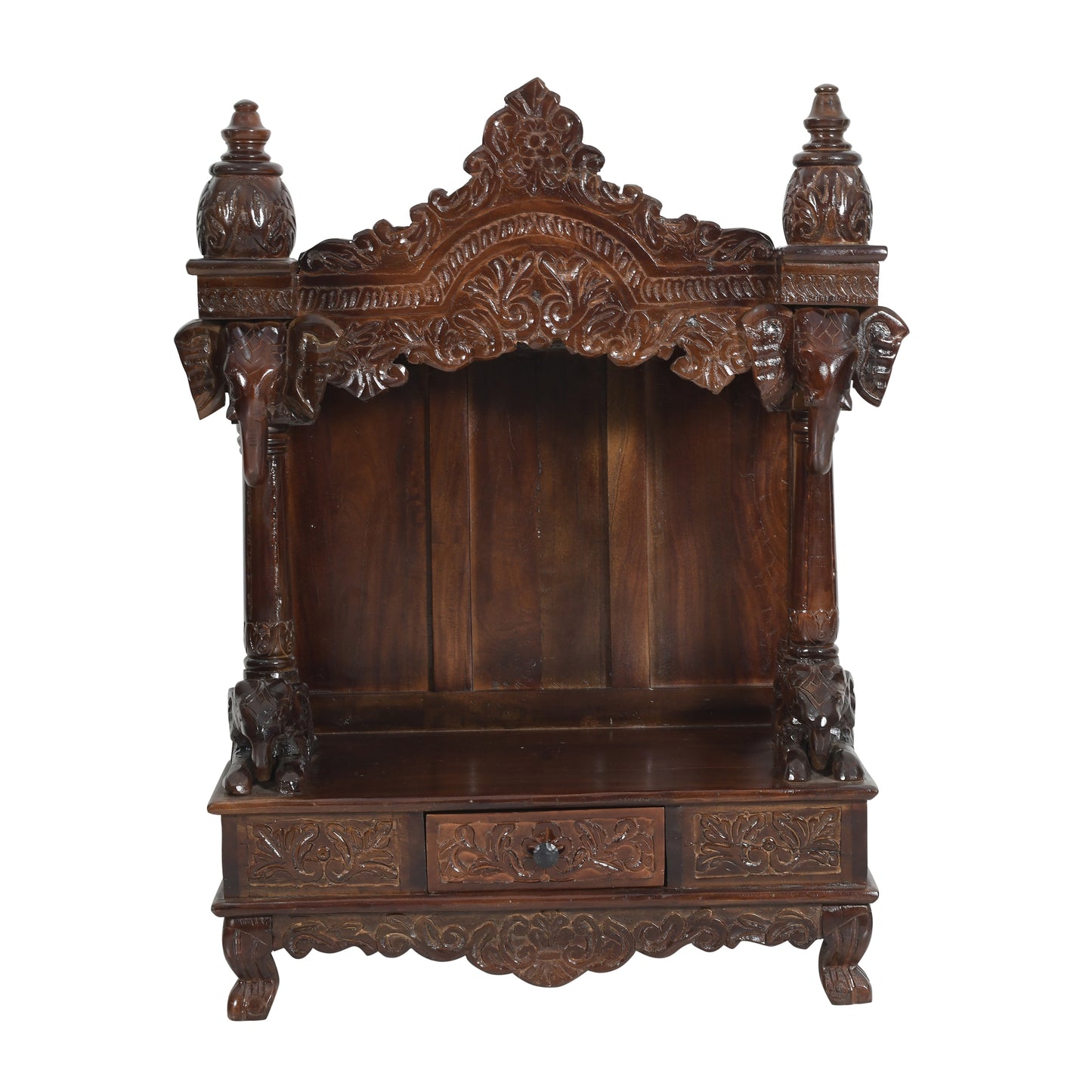 Hand-Carved Solid Wood Mandir (SR772) – Traditional Wooden Temple