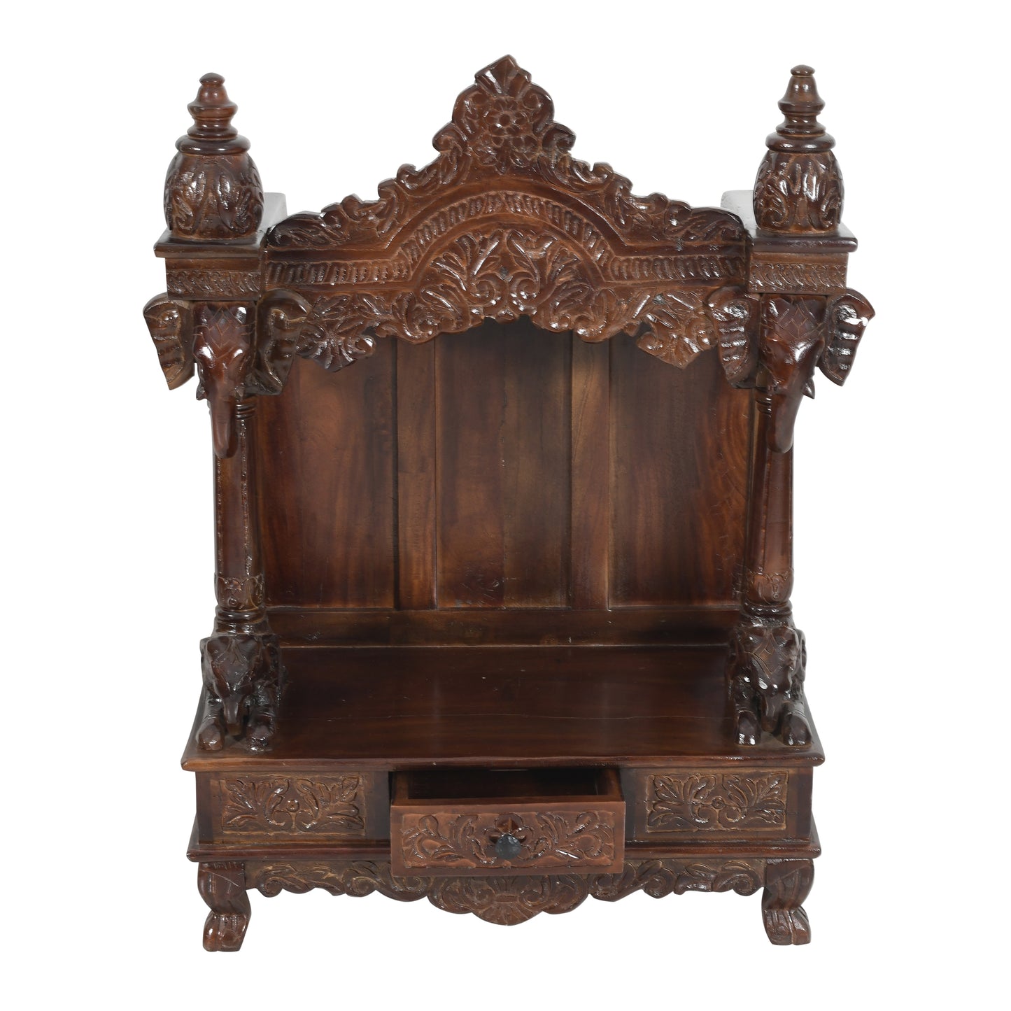 Hand-Carved Solid Wood Mandir (SR772) – Traditional Wooden Temple