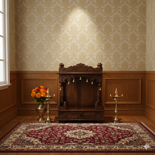 Handcrafted Wooden Mandir (SR774) – Solid Wood Home Temple