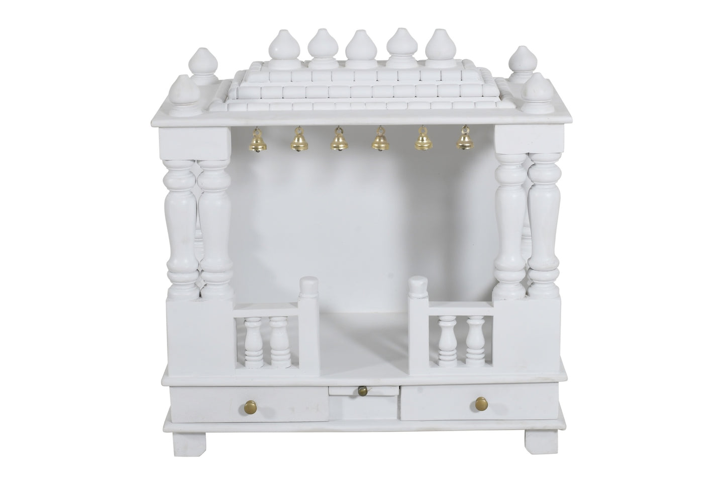 White Traditional Solid Wood Mandir (SR776) – Handcrafted Wooden Temple