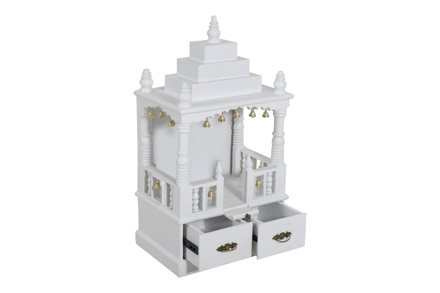 White Handcrafted Solid Wood Mandir (SR777) – Elegant Home Temple for Daily Puja