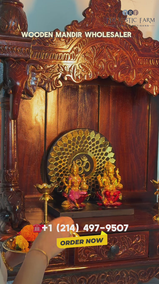 Hand-Carved Solid Wood Mandir (SR772) – Traditional Wooden Temple