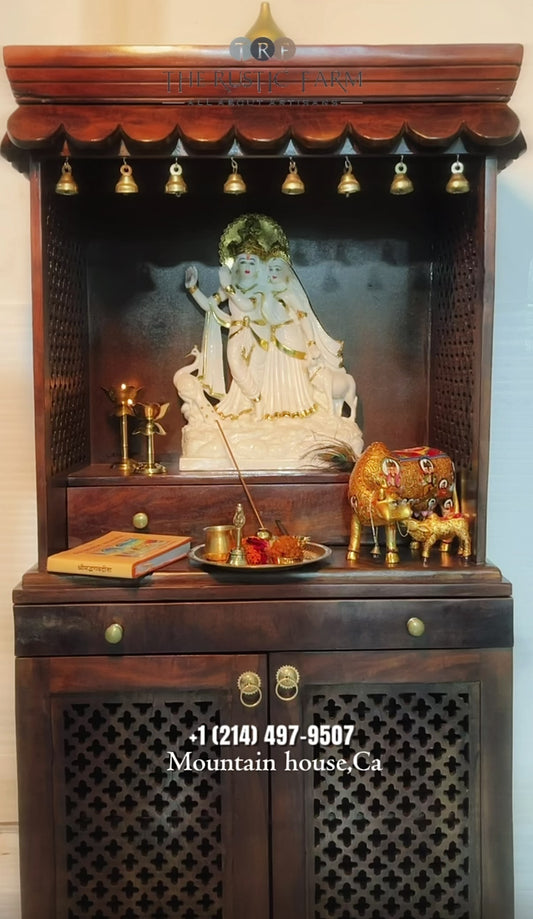 Handcrafted Solid Wood Mandir with Storage & Pull-Out Tray (SR761) – Traditional Home Temple