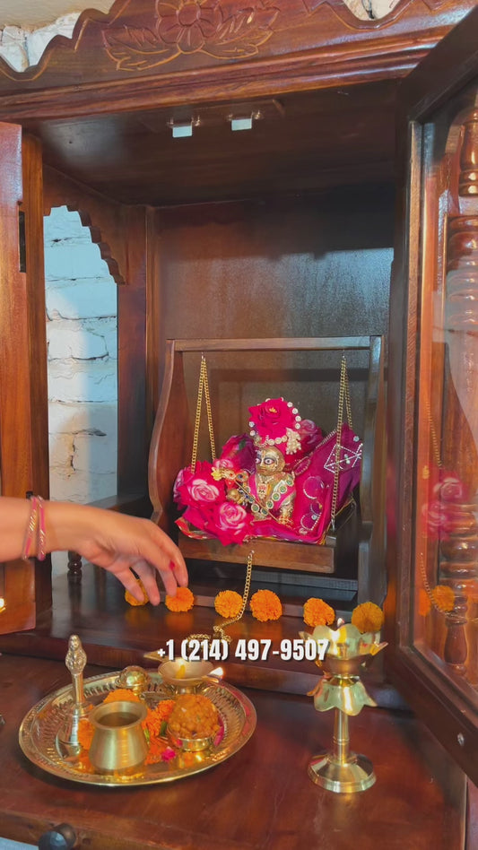 Closed Front Glass Door Wooden Mandir (SR768) – Solid Wood Temple