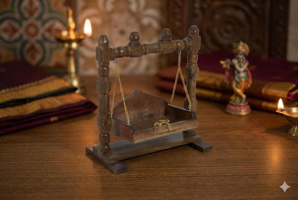 Laddu Gopal Solid Wood Mini Mandir (SR786) – Small Jhula