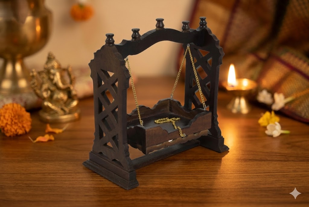 Laddu Gopal Solid Wood Mini Mandir (SR786) – Small Jhula