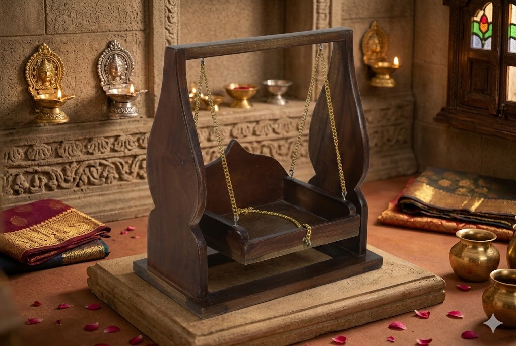 Laddu Gopal Solid Wood Mini Mandir (SR786) – Small Jhula