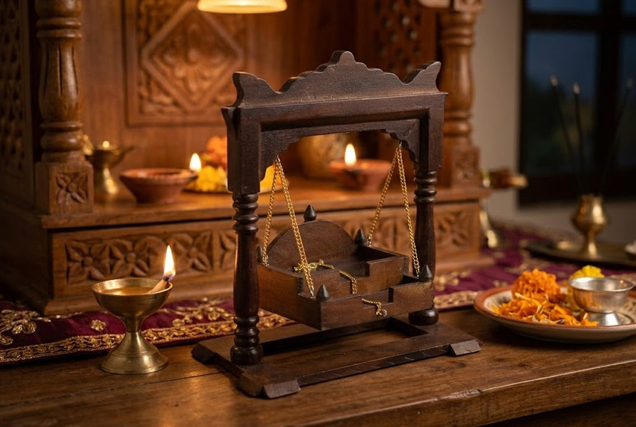 Laddu Gopal Solid Wood Mini Mandir (SR786) – Small Jhula