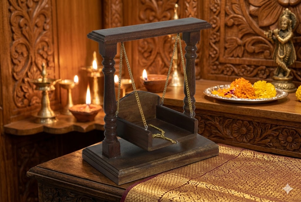 Laddu Gopal Solid Wood Mini Mandir (SR786) – Small Jhula