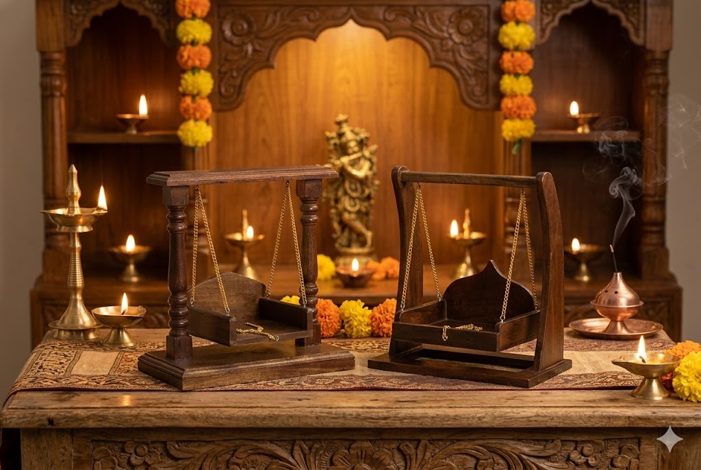 Laddu Gopal Solid Wood Mini Mandir (SR786) – Small Jhula